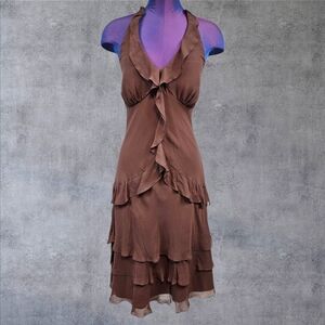 Signature by Sangria Brown Ruffled Halter Mini Dress